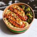 SPECIAL: Grilled Lobster Tails with Herb Butter over Japanese Yam Mashed Potatoes with Crispy Broccoli