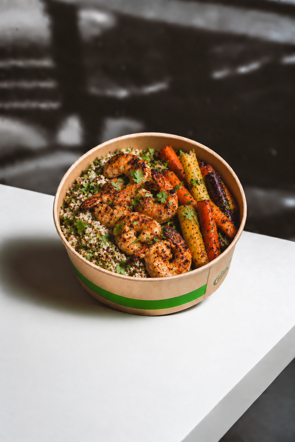 Wild Local Tandoori Shrimp with Tri-Color Hemp Seeded Cilantro Quinoa & Roasted Carrots